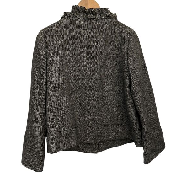 J. Crew Grey Tweed 100% Wool Silk Lined Ruffle Collar Preppy Jacket Size 6 - Picture 2 of 6